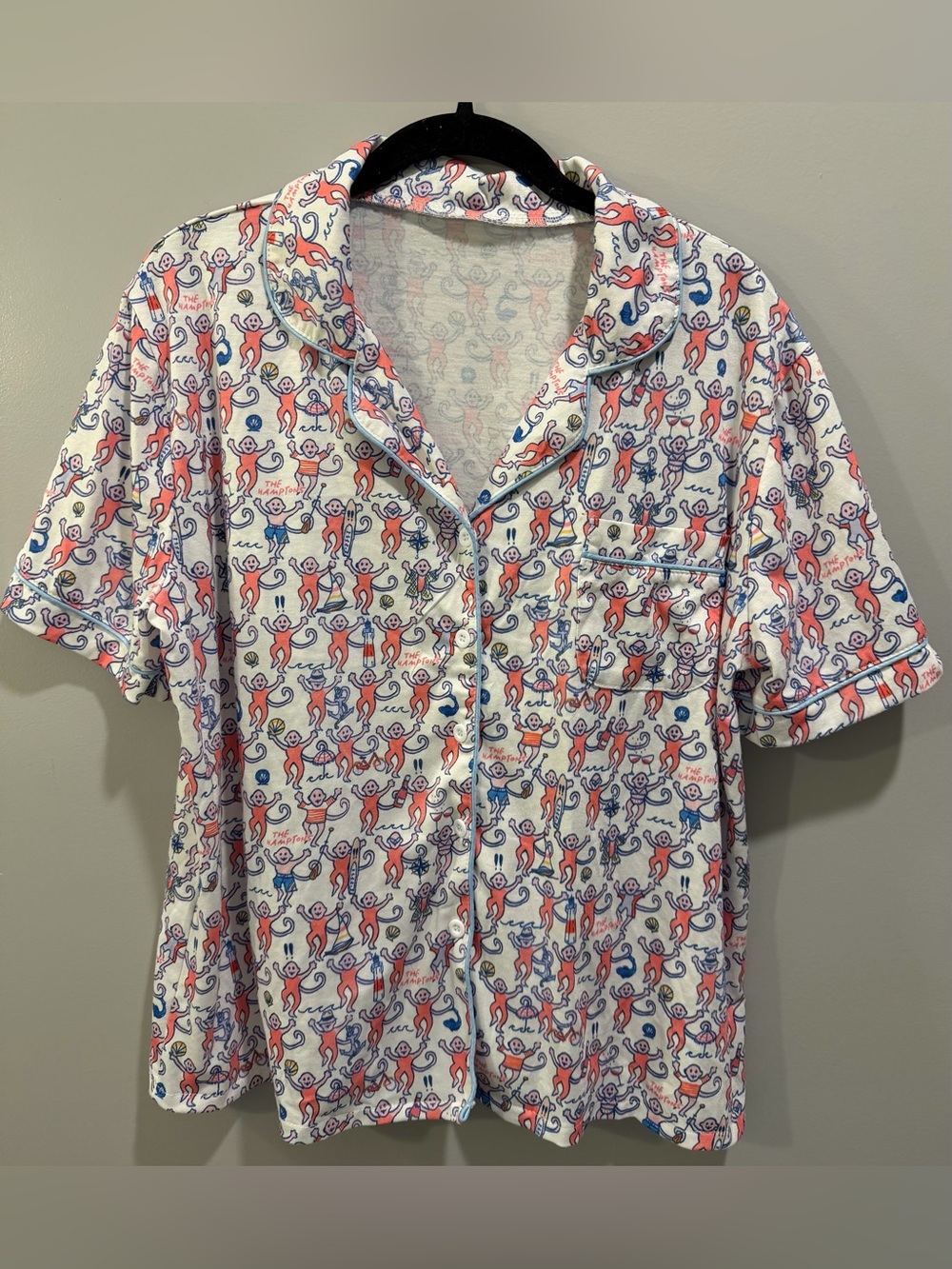 Preppy Monkey R0!!Er R@bb!T Doop Hamptons Short Sleeve Button-Down Pajama Top XL